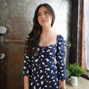 Inhee Navy & White Polka Dot Long Sleeve Mini Dress – XS